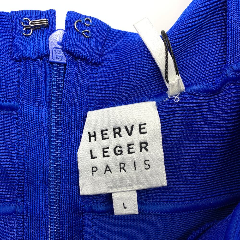 Herve Leger Sweetheart Neckline Bandage Mini Dress Womens Sz L Bright Blue NEW - Picture 5 of 9